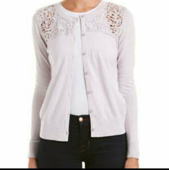 CAbi Sweaters - Cabi lilac lace yoke front button cardigan sweater